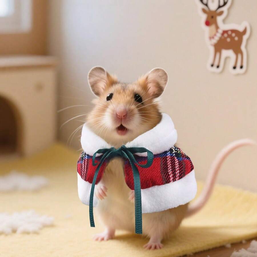 1 Set Cute Christmas Cape, Warm Windproof Outdoor Coat For Small Pets, Hamsters And Parrots, Suitable For Winter Walks, Includes Grooming Brush Set, Cozy Holiday Outfit