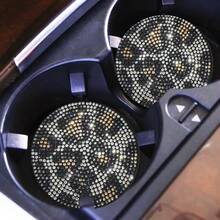 2pcs Shiny Car Accessories Cup Holder Coasters, Women's Style, Leopard Print Rhinestone Car Cup Coasters, Beverage Cup Coasters, 2.75 Inches - Rhinestones - View 8