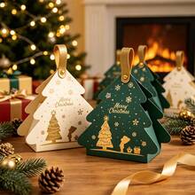 36/72/108pcs Christmas Tree-Shaped Gift Boxes With Handles, Compact And Portable Paper Gift Bags Perfect For Holiday Party Favors And Christmas Tree Decorations, Includes Christmas Stickers - Multicolor - View 6