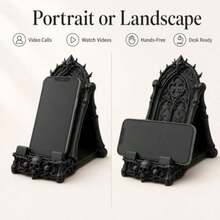 Dark Gothic Style Black Church Carved Skull Pattern Desktop Phone Stand, Resin Material Ensures Stable Phone Support, Suitable For Desk, Office, Bedroom, Vintage Decorative Ornament, New Year Party Theme Desktop Display Item, Foldable Portable Phone Stand, Premium ABS Desktop Stand, Adjustable Angle Universal Stand, Multi-Angle Foldable Desktop Support - Multiple Styles - View 3