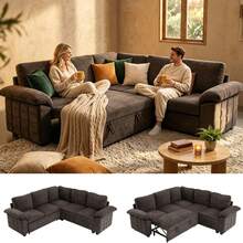 Modern L-Shape Sleeper Sofa With Pull-Out Bed And Storage Seat (Mocha Dark Brown, 5-Seater) - Mocha Brown - View 6