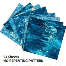 24 Sheets 6*6 Inch Fresh Ocean Water Ripple Scrapbook/Journal Paper, Ice Blue Light & Shadow Transparent Elements Suitable For Collage, Origami And Journaling Materials, DIY Paper, Handmade Scrapbook, Bullet Journal, Greeting Cards, Gift Wrapping And Home Decor - Square - View 3