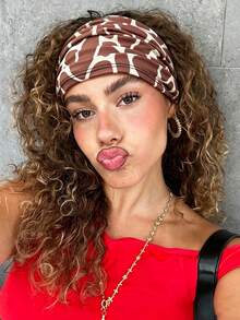 DUOJIAOYAN 1pc New Wide Leopard & Zebra Print Elastic Hair Band, Breathable Stretchy Headband For Daily Wear, Sports And Fitness - Multicolor - View 8