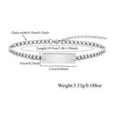 1pc Fashion Simple Rectangular Bar Golden/Silvery Stainless Steel Chain Bracelets For Men - Long Plate Bracelet - View 2