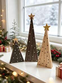 1 Set Ornamen Bintang Puncak Pohon Natal Kayu Selamat Natal, Dekorasi Natal, Dekorasi Pesta Rumah, Cocok untuk Penataan Suasana - MultiWarna - View 3