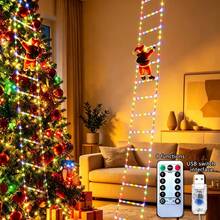 1pc USB Powered Santa Climbing Ladder Light, Warm White LED Fairy String Lights, Easy Hanging Christmas Decoration Light, Indoor & Outdoor Use, Suitable For Windows, Walls, Christmas Tree, Home Holiday Party Decor - USB Santa Claus Ladder Light - View 6
