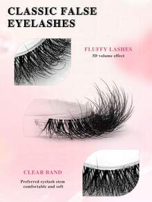 ENCHUW 5 Pairs Lashes 3D Clear Band Lashes Natural Look Wispy Eyelashes Fluffy Curl Cat Eye Fake Eyelashes - Black - View 2