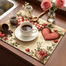 1pc Dish Drying Mat, Coffee Machine Mat, Vintage Heart Rose Print Dish Drying Mat, Suitable For Kitchen Dish Drying, Bar Counter Cup Placement, Romantic Atmosphere, Valentine's Day Confession Anniversary Table Decoration, Multi-Purpose Drying Mat, Home Gift, Desktop Decoration - XYLSD-1042 - View 4