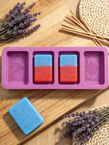 4-Cavity Patterned Handmade Soap Silicone Mold, Mixed Rectangular And Round Decorative Embossed Designs, Reusable Flexible DIY Craft Mold For Custom Soap Making - Multiple Styles - View 10
