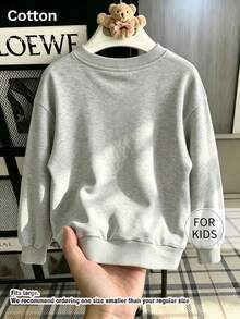 Tween Girl Crew Neck Sweatshirt, 100% Cute Print Pure Cotton Pullover, Soft Casual Long Sleeve Top - Flower Ash - View 2