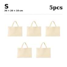 5-PCS Canvas Shoulder Tote Bag, Minimal Plain Shopper Bag For Books, Documents And Daily Essentials - Apricot - View 13