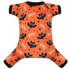 1pc Halloween Print Pet Pajamas, Small/Medium Bat Print Dog Clothes - Multicolor - View 1