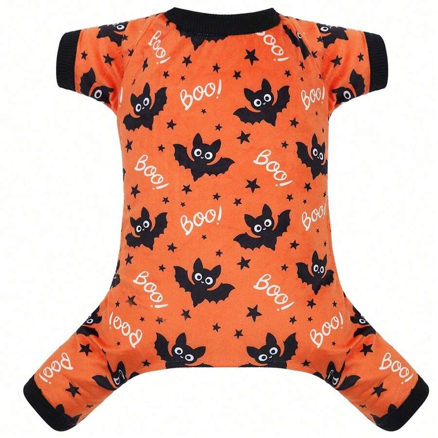 1pc Halloween Print Pet Pajamas, Small/Medium Bat Print Dog Clothes - Multicolor - View 1