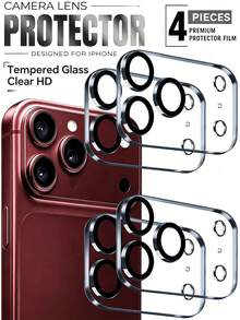 4pcs 17 Pro Max Rear Camera Tempered Glass Protector, Fashionable Phone Accessory, Premium Glass Material, Protects Phone From Damage, Compatible With IPhone 18/17/16/15/13/12/11 Series, Essential Gift For Holidays And Social Occasions, Can Be Used With Phone Case - Clear - View 1