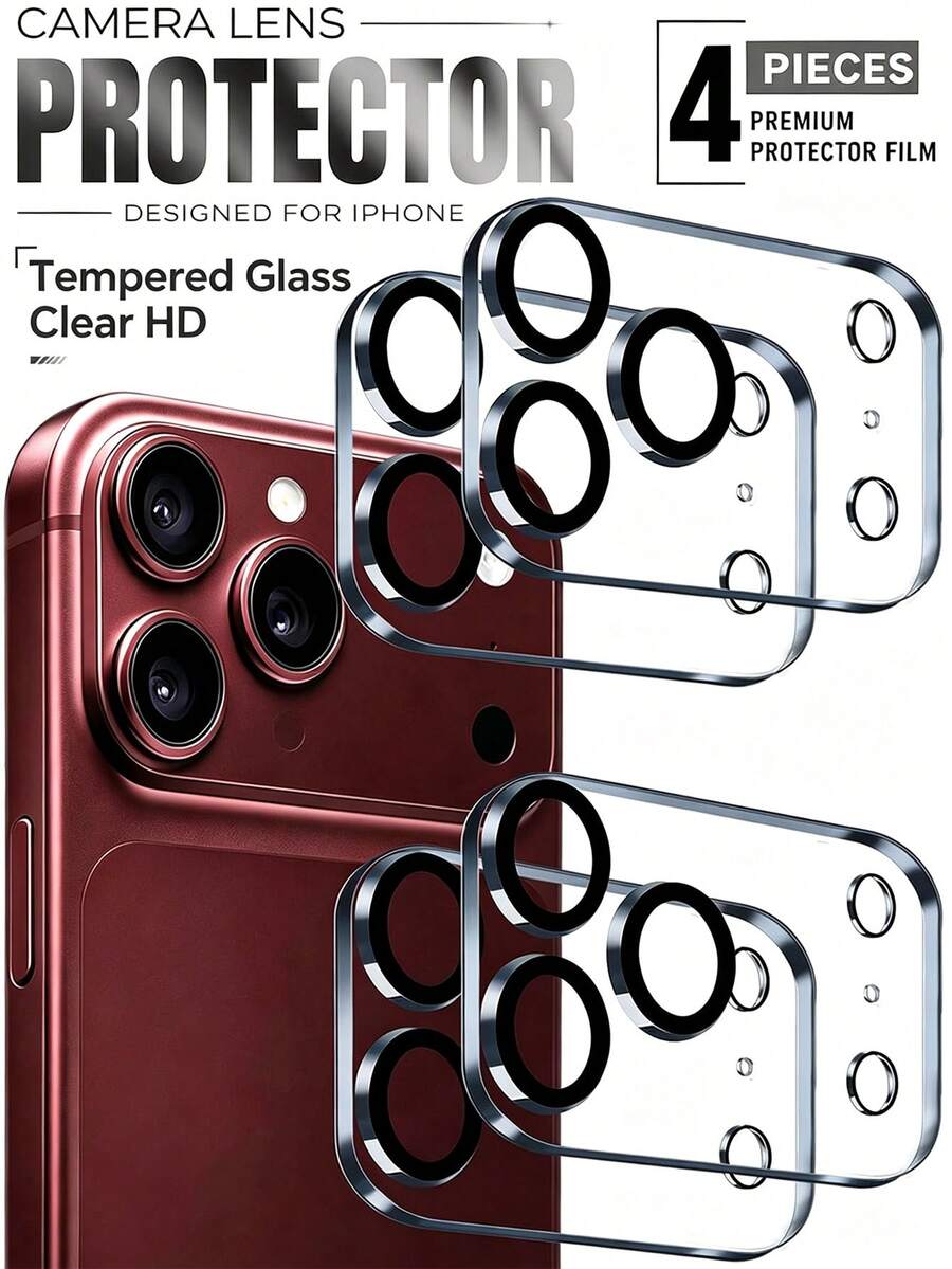 4pcs 17 Pro Max Rear Camera Tempered Glass Protector, Fashionable Phone Accessory, Premium Glass Material, Protects Phone From Damage, Compatible With IPhone 18/17/16/15/13/12/11 Series, Essential Gift For Holidays And Social Occasions, Can Be Used With Phone Case - Clear - View 1