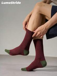 Men Crew Socks | Business & Everyday | Versatile Moisture-Wicking And Breathable Socks | Comfortable Cotton | All-Match Style - Burgundy - View 2