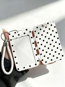New Minimalist Polka Dot Pattern Card Holder (Card Holder + Keychain), Suitable For Student ID, Meal Card, Bus/Metro Card And Access Card, With Bag Hanging, Keychain, Wallet And Bank/Credit Card Storage Functions, Equipped With Sliding Cover Design And Lanyard, Made Of Durable Plastic Material, Strong And Sturdy, Effectively Protects Work Credentials, Essential For Holiday Travel And University Life (Printed Pattern Randomly Distributed) - Multicolor - View 4
