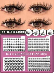 GROINNEYA 20 Rows Fairy Lash Clusters 4-IN-1 Styles Cluster Lashes DIY,Mix Length Cluster Eyelash Extensions,Soft Wispy Individual Lashes,Voluminous 5D Eye Lash Clusters Puffy Soft Single Lashes,Easy At-Home Self-Application,Suitable For Role-Playing - C - View 8