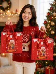 1/3/5pcs Christmas Gift Bags, Divided Reusable Large Gift Bags, Suitable For Supermarket Holiday Parties, Party Favor Bags, Holiday Shopping Bags - Multiple Styles - View 7
