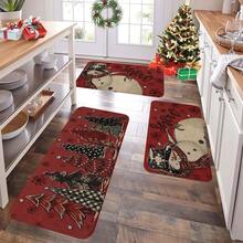 1/2/3pcs Christmas Theme Kitchen Rug, Flannel Kitchen Rug Comfortable Soft Absorbent Non-Slip Machine Washable With Non-Slip Backing Suitable For Multiple Scenes Entrance Living Room Bedroom Kitchen Dining Room Bathroom Laundry Room Hallway Christmas Holiday Decoration Home Mat - Multicolor - View 4