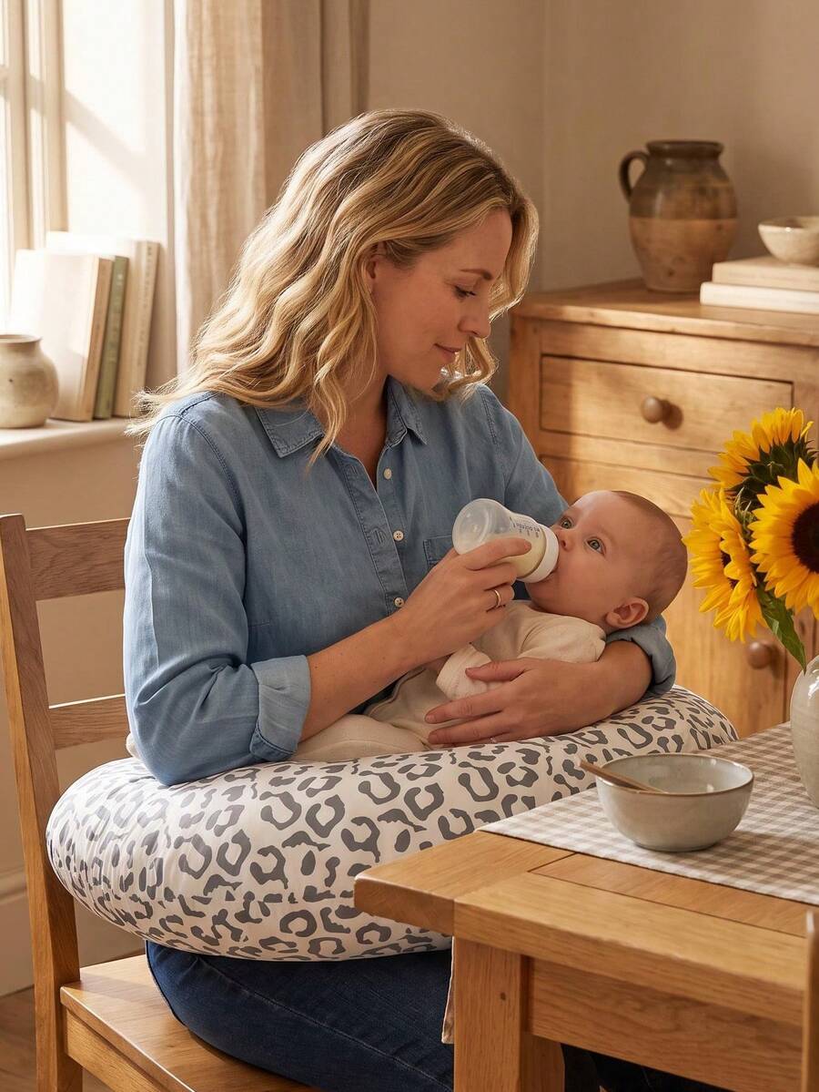 Leopard Print U-Shaped Nursing Pillow Soft Support Breastfeeding Pillow Multifunctional Pregnancy Belly Support Backrest Pillow Baby Nursing Feeding Waist Support Cushion - Grey Leopard Print - View 1