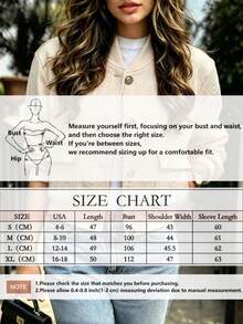 Women's Fall Winter Elegant Bomber Jacket Beige Long Sleeve Clothes Solid Causal Button Up Coat Autumn Going Out Outfits - Apricot - View 7