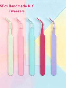 5/1pc Precision Tweezers, Bent Tip Stainless Steel Long Handle Manual Tweezers With Protective Cap, Suitable For Eyelash Extension, Eyebrow Grooming, Jewelry Making, Handmade DIY, Stickers - Multicolor - View 8