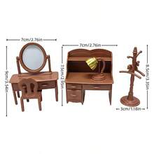 Set Furnitur Mini Rumah Boneka, Meja Rias Vintage, Kursi Meja, Rak Gantungan Jas, Lampu Meja, Dekorasi Miniatur untuk Tata Letak Adegan Rumah Boneka - MultiWarna - View 7