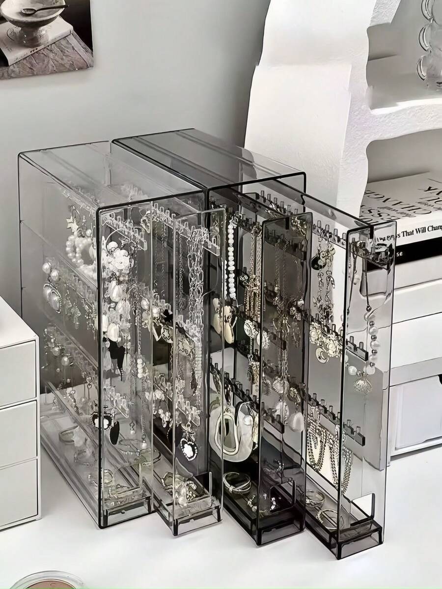 1pc Acrylic Jewelry Display Box, Earring Necklace Bracelet Storage Box, Dust-Proof Storage Box, Suitable For Bedroom Vanity, Jewelry Box, Storage Bag, Makeup Brush Holder, Brush Rack, Perfume Storage, Storage Bag, Women's Gift, Christmas Gift, Creative Women's Gift - Clear - View 1