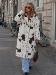 MUMRAP Women's Winter Printed Lapel Faux Fur Long Coat, Casual Fashion Long Sleeve Loose Warm Jacket - Multicolor - View 8