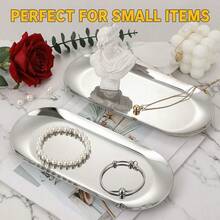 1pc Silver Luxury Metal Storage Tray, Jewelry Tray, Desktop Organizer Tray, Shaped Jewelry Display Tray, Home Decor Serving Tray, Craft, Desktop Storage Rack, Perfect For Placing Jewelry, Cosmetics - Silver - View 5