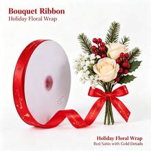 Christmas Gold Foil Ribbon 25 Yards 1cm Wide Christmas Tree Decoration DIY Bow Handmade Party Supplies Holiday Gift Wrapping Ribbon - A - View 3