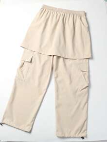 American Street Style Star Embroidery Men's 2 In 1 Drawstring Cargo Wide Leg Casual Pants - Apricot - View 5