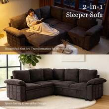 Modern L-Shape Sleeper Sofa With Pull-Out Bed And Storage Seat (Mocha Dark Brown, 5-Seater) - Mocha Brown - View 2