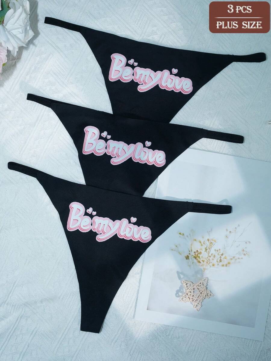 3pcs/Pack Sexy Women's Thong Panties, Low Waist Cute Funny Text Print ...