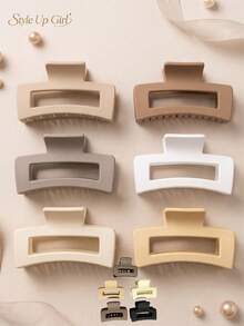 6pcs ABS Material Autumn/Winter Minimalist Matte Pink & Light Coffee Hollow Square Hair Clips, Multi-Functional Tea Party Updo Hair Accessories - 6-piece Set - Square - View 8
