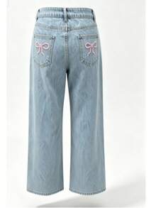 Women's Classic Light-Colored Straight-Leg Jeans With Embroidered Back Pockets, Casual Everyday Wear Spring Fall - Light Wash - View 9