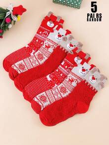 1 Pasang Stoking Merah Motif Santa, Manusia Salju, dan Rusa Kutub untuk Wanita, Cocok Dipadukan dengan Berbagai Warna Pakaian Natal - MultiWarna - View 2