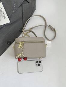 1件裝黑色休閒百搭小方型手提包，時尚刺繡格紋布料，適合收納手機、口紅、硬幣，適合購物、錢包，適合年輕女性、大學生、職場新人、白領族，適用於辦公室、大學、工作、商務、通勤、戶外活動、旅行與外出 - 卡其色 - 查看 6