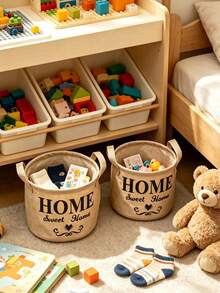 Multi-Pack Foldable Storage Baskets With Printed Designs, Available In Printed Round And Printed Square Styles, Washable Storage Bins For Clothes, Household Items, Bedroom, Desk, Closet, Kitchen Organization - Khaki - View 6