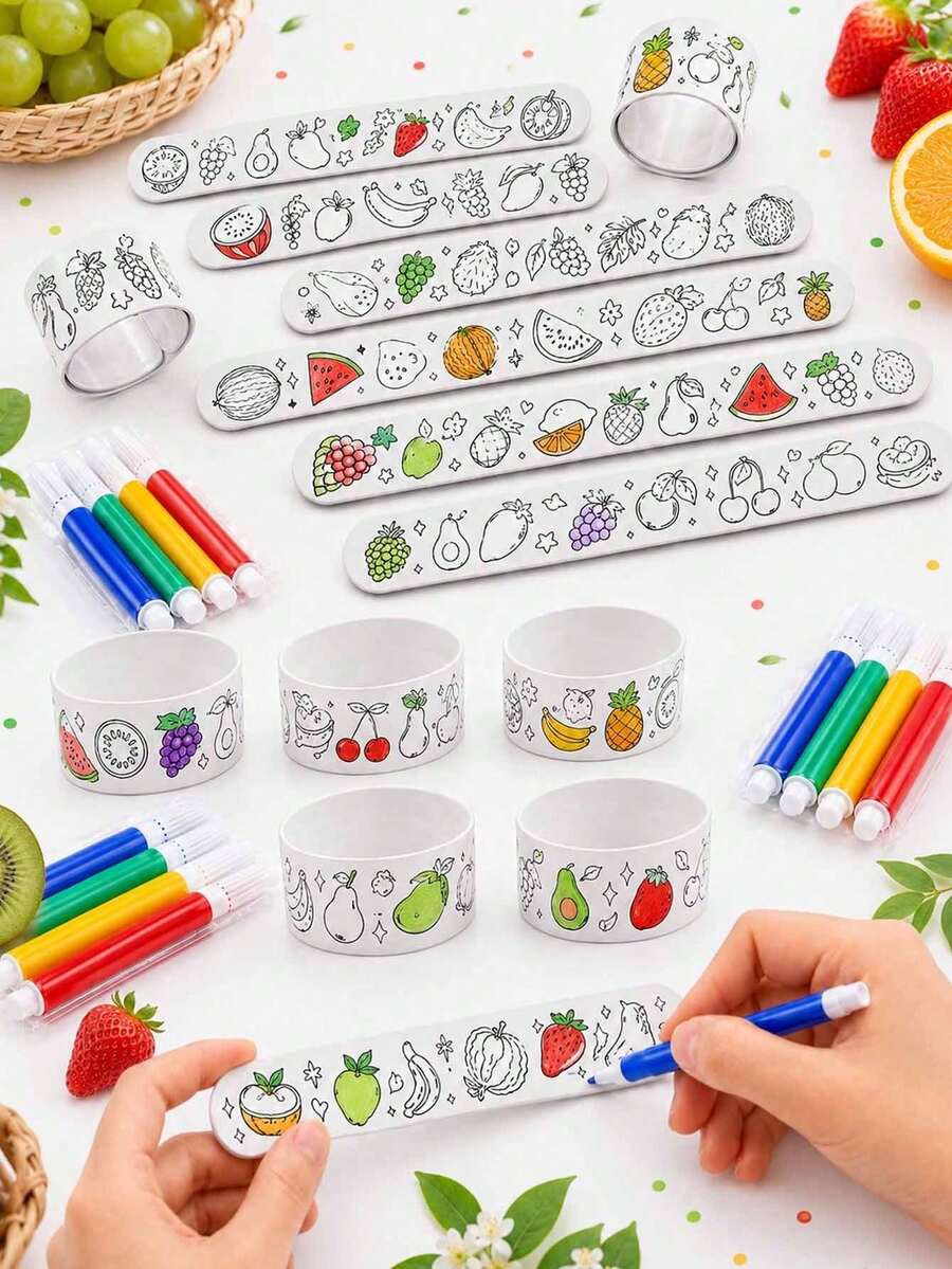 12/24pcs Theme Party DIY Coloring Page Set, Fruit Theme Winter Party Favors, Interactive Birthday Party Handmade Prizes, Party Gifts, Suitable For Birthday Gift Bags, DIY Craft Projects - Multicolor - View 1
