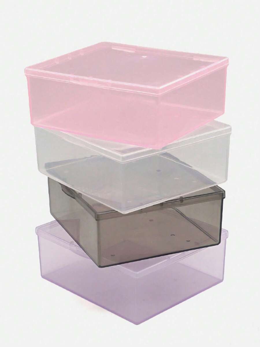 4/2/1pc Empty Multi-Function Rectangular Storage Box, Polished Nail Art Tool Box, Nail Accessory Storage Box, Cosmetic Organizer Box, Suitable For Nail Polish Remover And Cotton Pads - Multicolor - View 1