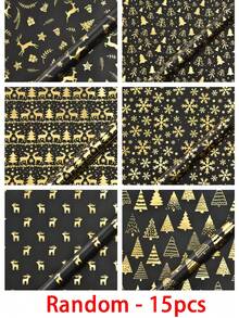 15/1pc Black & Gold Christmas Gift Wrapping Paper 50*70cm Snowflake Christmas Tree & Reindeer Pattern Holiday Gift Packaging Handmade Paper - View 14