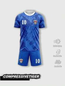 Set Seragam Sepak Bola Remaja Putra (8-12 Tahun) | Perlengkapan Sepak Bola Gaya Chelsea: Jersey dan Celana Pendek dengan Nama & Nomor yang Dapat Disesuaikan | Seragam Tim Cepat Kering - Biru - View 2