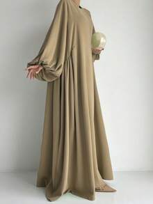 Elegant Multi-Color Solid Color Ruffle Trim One-Piece Headscarf & Robe Set, Loose Fit Modest Long Dress, Suitable For Middle East Daily Wear - Multicolor - View 5