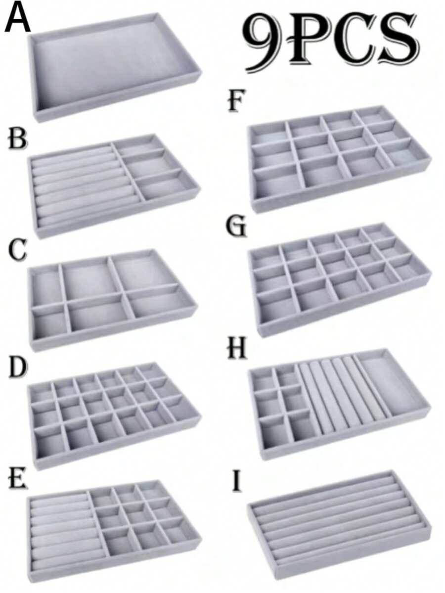 10pcs/1pc Jewelry Tray, Jewelry Storage Tray, Jewelry Display Tray, Stackable Drawer Jewelry Storage Box, Multi-Functional Jewelry And Accessories Display And Storage Box, Velvet Jewelry Tray, Mesh Jewelry Tray, Jewelry Box, Jewelry Storage Box, Drawer Storage Box, Suitable For Earrings, Necklaces, Bracelets, Rings And Other Jewelry Of Various Sizes, Jewelry Storage Box. - Grey - View 1