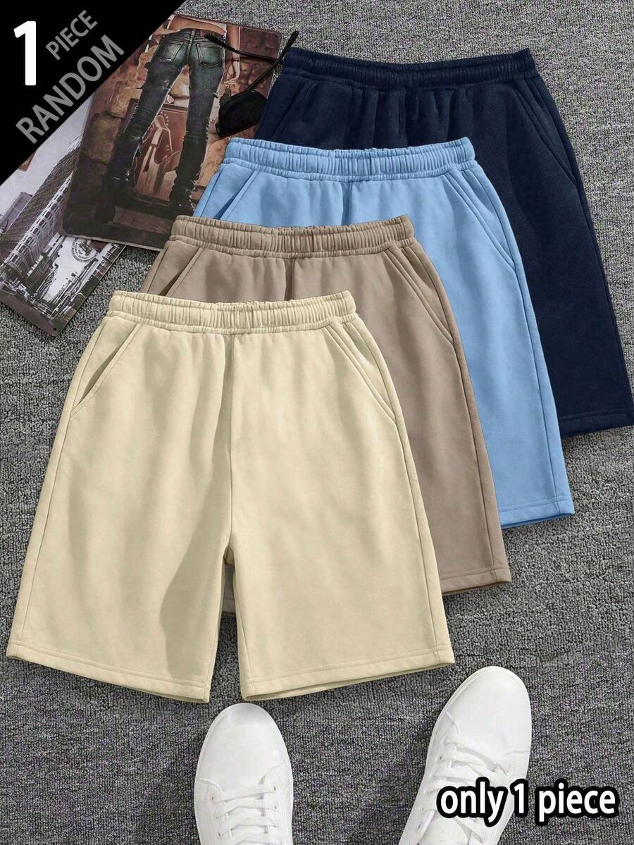 [1pc Random]1pc Boys' Solid Color Casual Outdoor Workout Sports Commute Minimalist Bermuda Shorts - Yellow - View 1