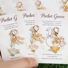 5/10pcs Cute Bow Goose Keychain Set With Pink Bow Pendant, Includes Pocket Greeting Card, Suitable As Party Gift, Birthday Gift, Thanksgiving, Halloween, Christmas Gift For Family And Friends - Multicolor - View 5