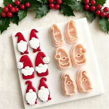 2/6pcs Santa Claus Mirror Set Clay Cutter | Santa Claus Mirror Set Polymer Clay Cutter, Suitable For DIY Christmas Earrings, Cute Holiday Jewelry And Ear Accessories - Apricot - View 3