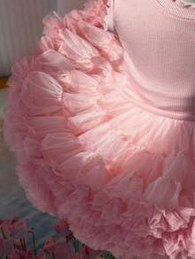 1pc Girls Cute Fancy Dreamy Sweet Princess Colorblock Heavy Work Layered Ruffled Tulle Cake Tutu Skirt Birthday Gift Christmas Thanksgiving New Year Party Banquet All Seasons Wear - Watermelon Pink - View 7